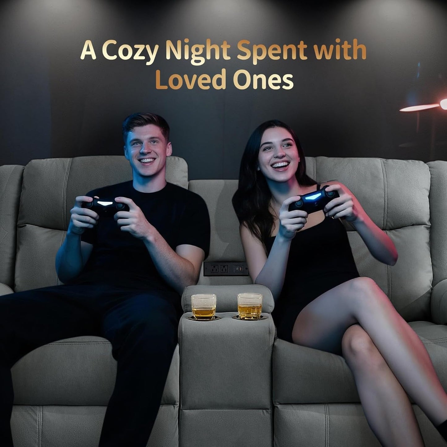 Two Seater Recliner Sofa With USB Charging Port And Cup Holders