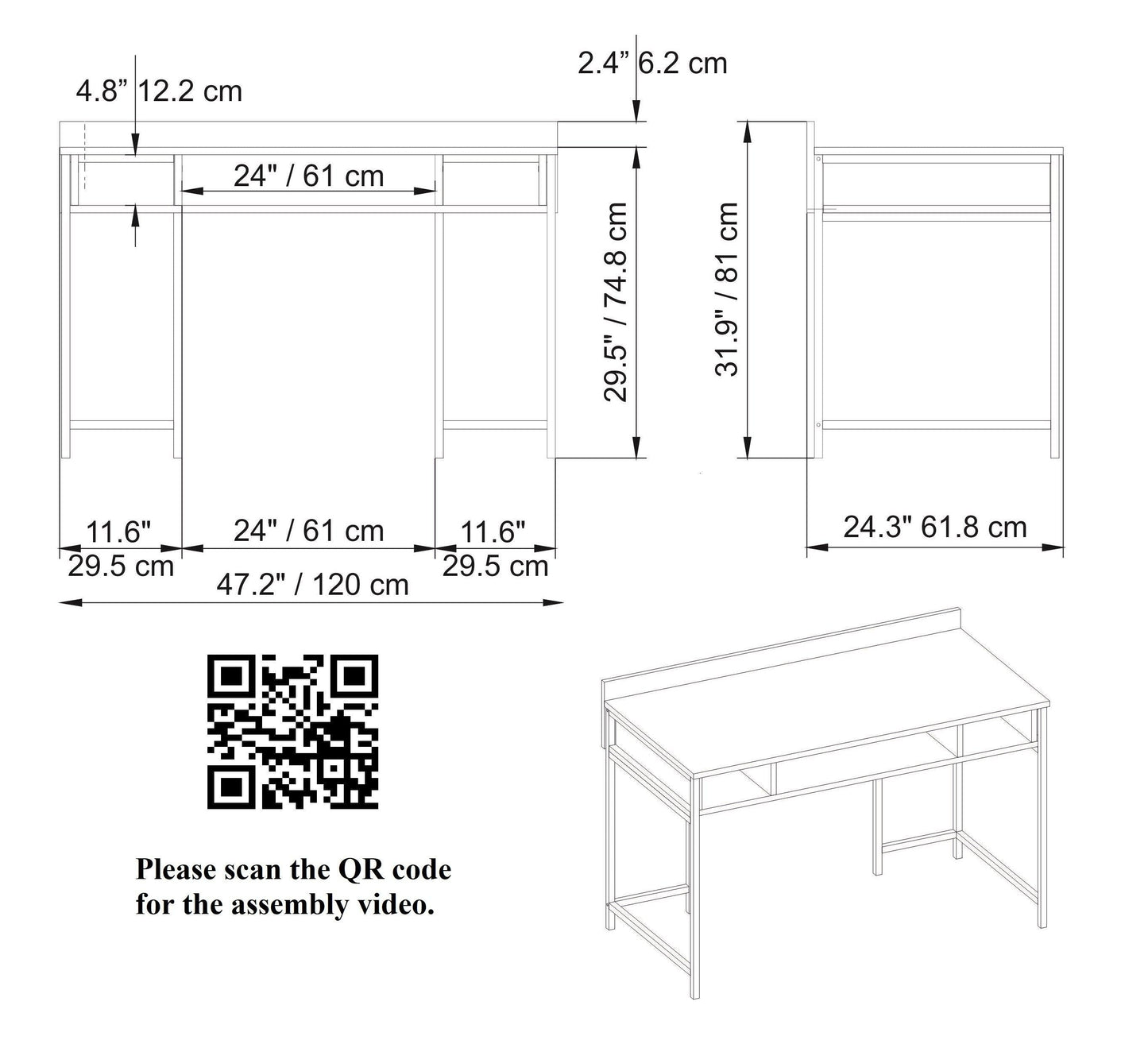 Tumata 47'' Wide Metal Wood Computer Desk with Open Shelves