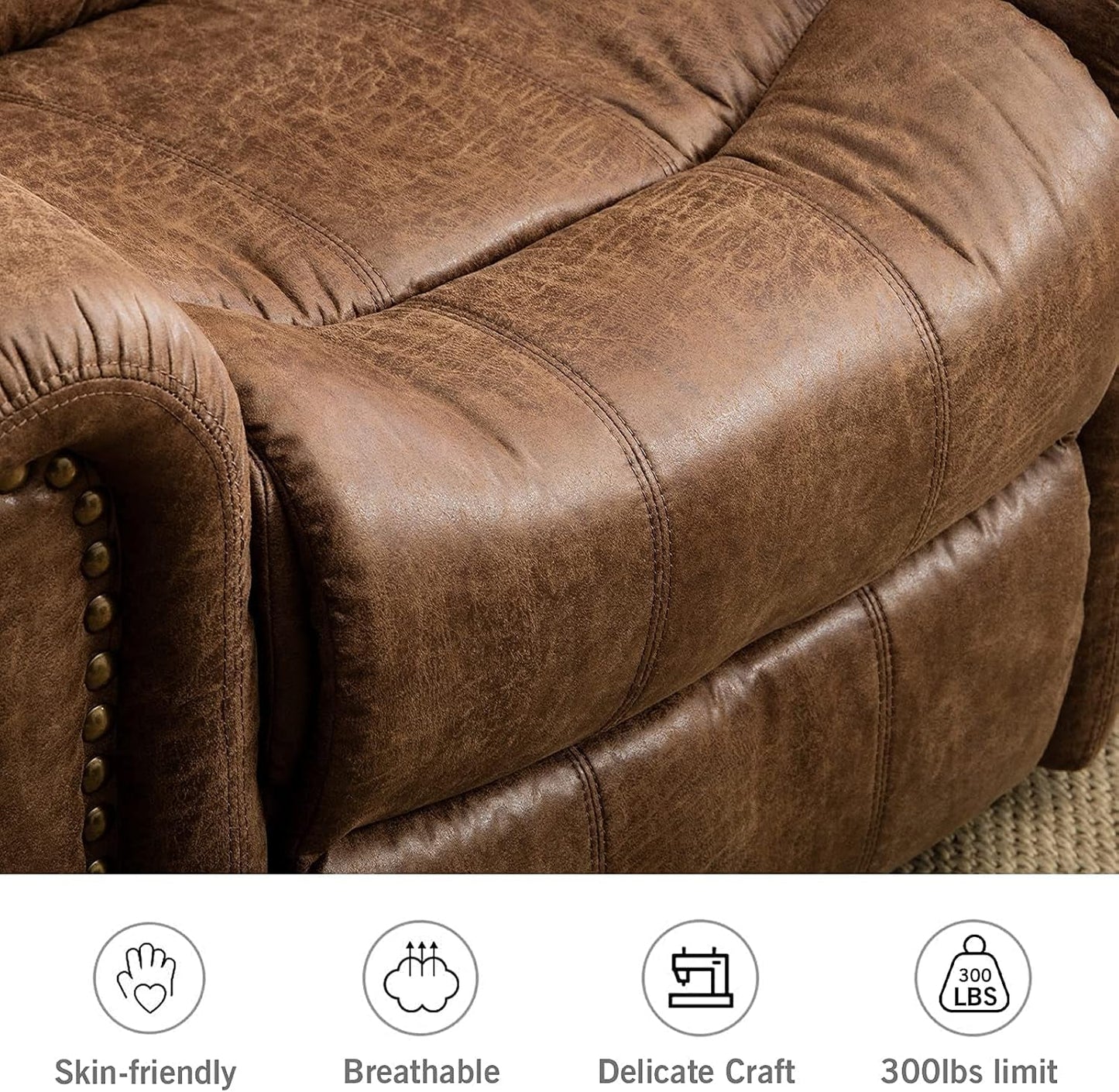 Electric Power Recliner Pair Nut Brown Leather With USB Port