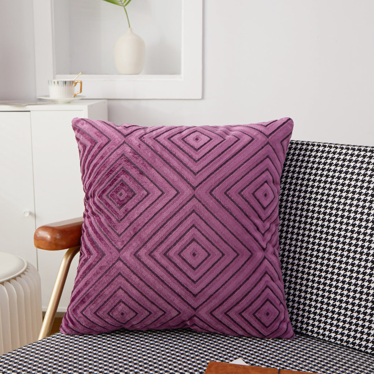 18"x18" geometric diamond plush throw pillow | 8 colors 3d embossed pattern | modern textured accent | insert included