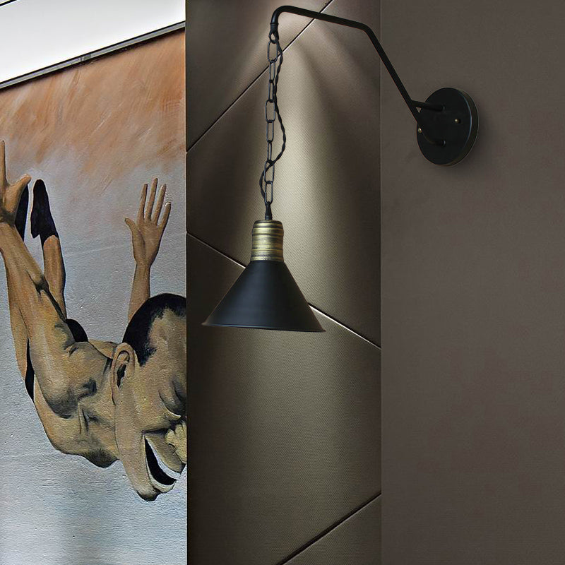 Evangeline - Vintage Industrial Wall Sconce with Black Metal Shade