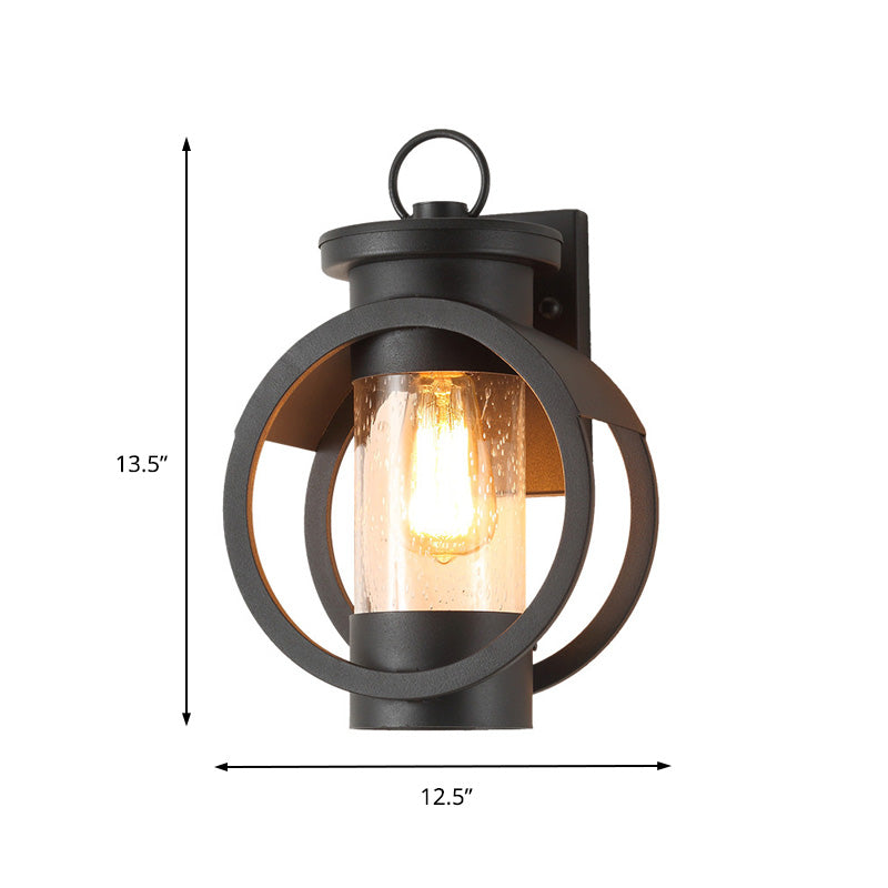 Industrial Elegance - Adjustable Black Sconce with Seedy Glass Shade