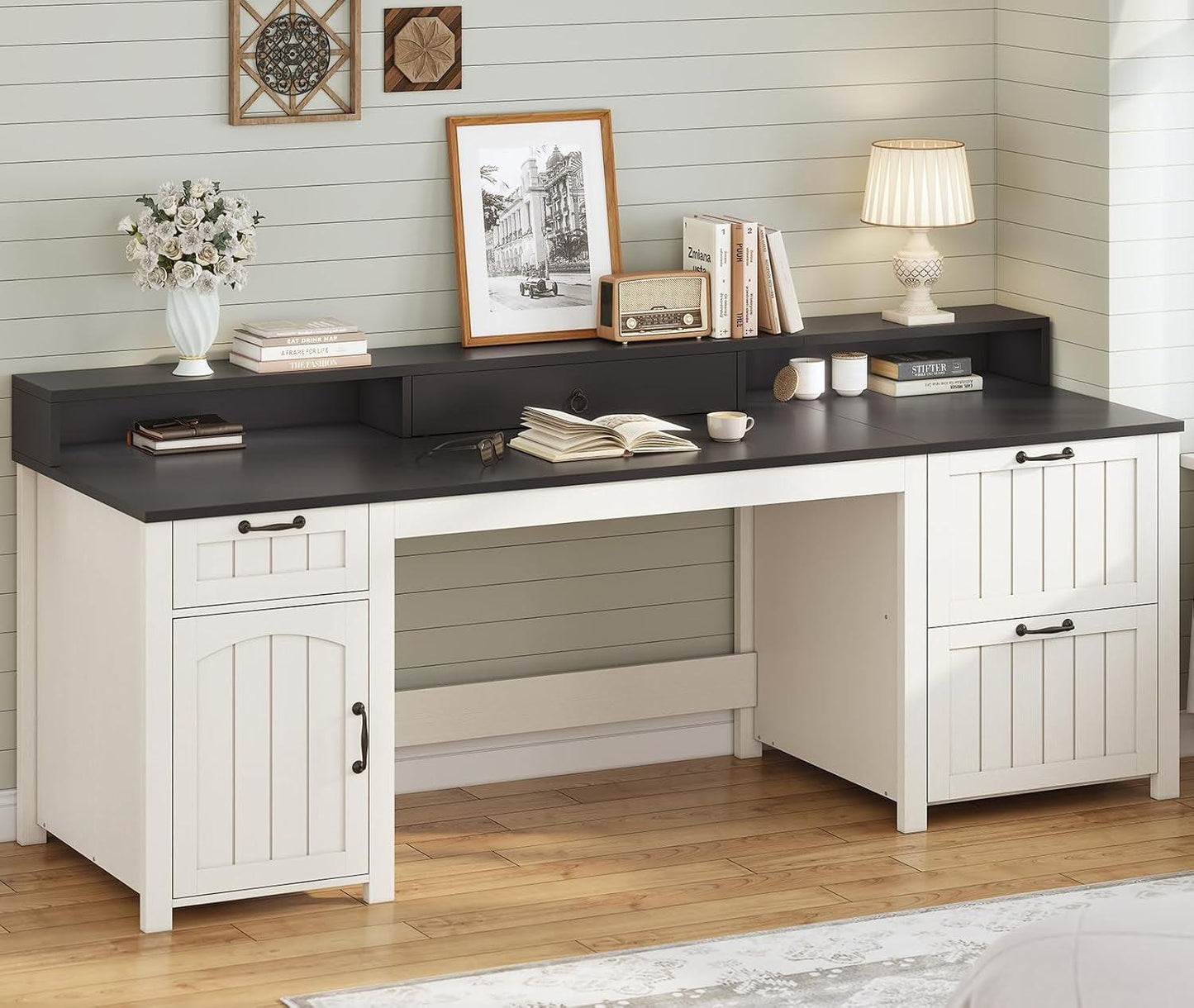 63 Inch Wide White Solid Wood Executive Desk With Drawer