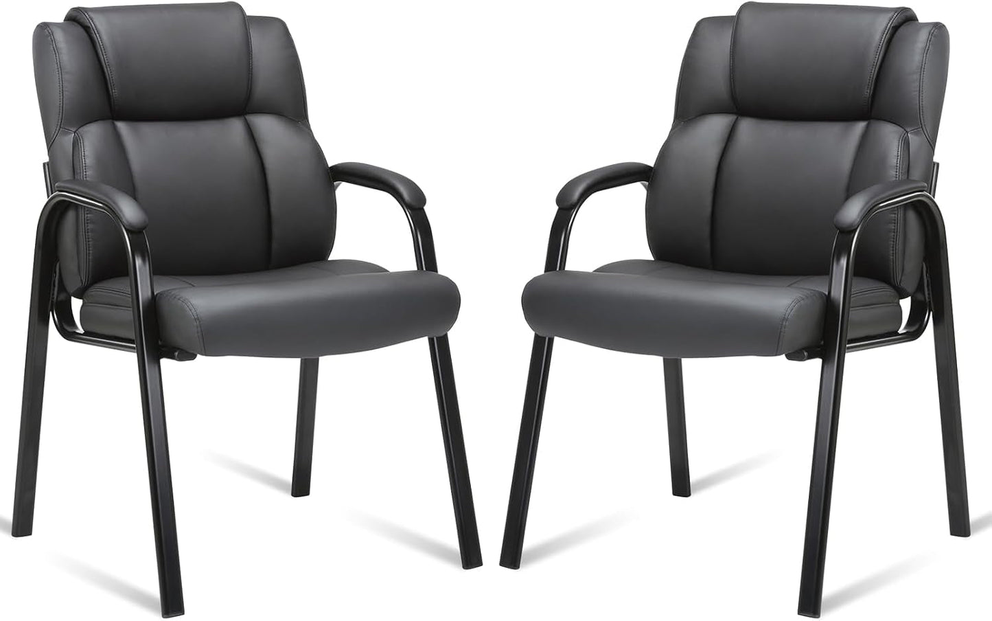 Black Leather Guest Chair 2 Pack With Padded Armrests