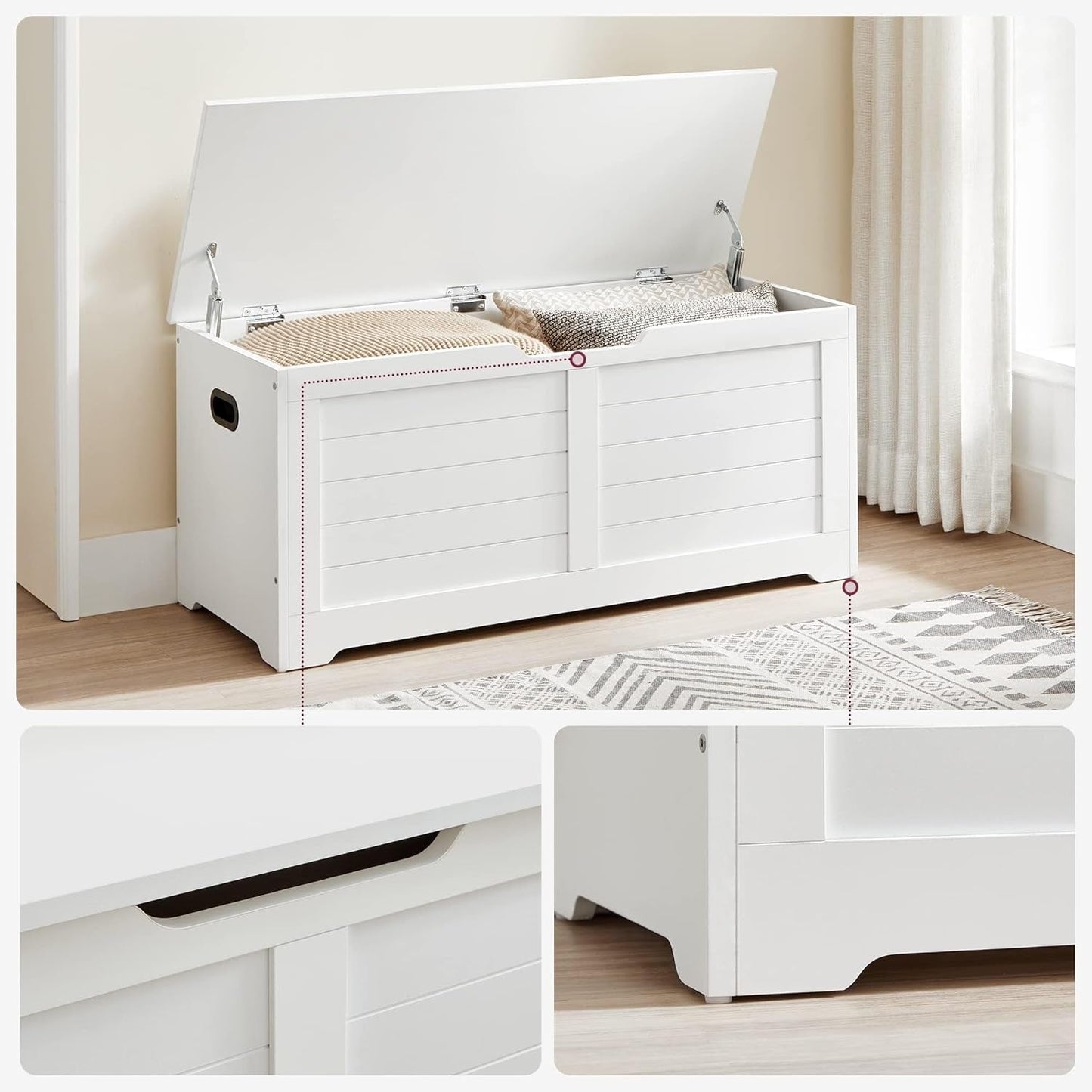 Cloud White LargeCapacity Storage Bench Hinges Chest