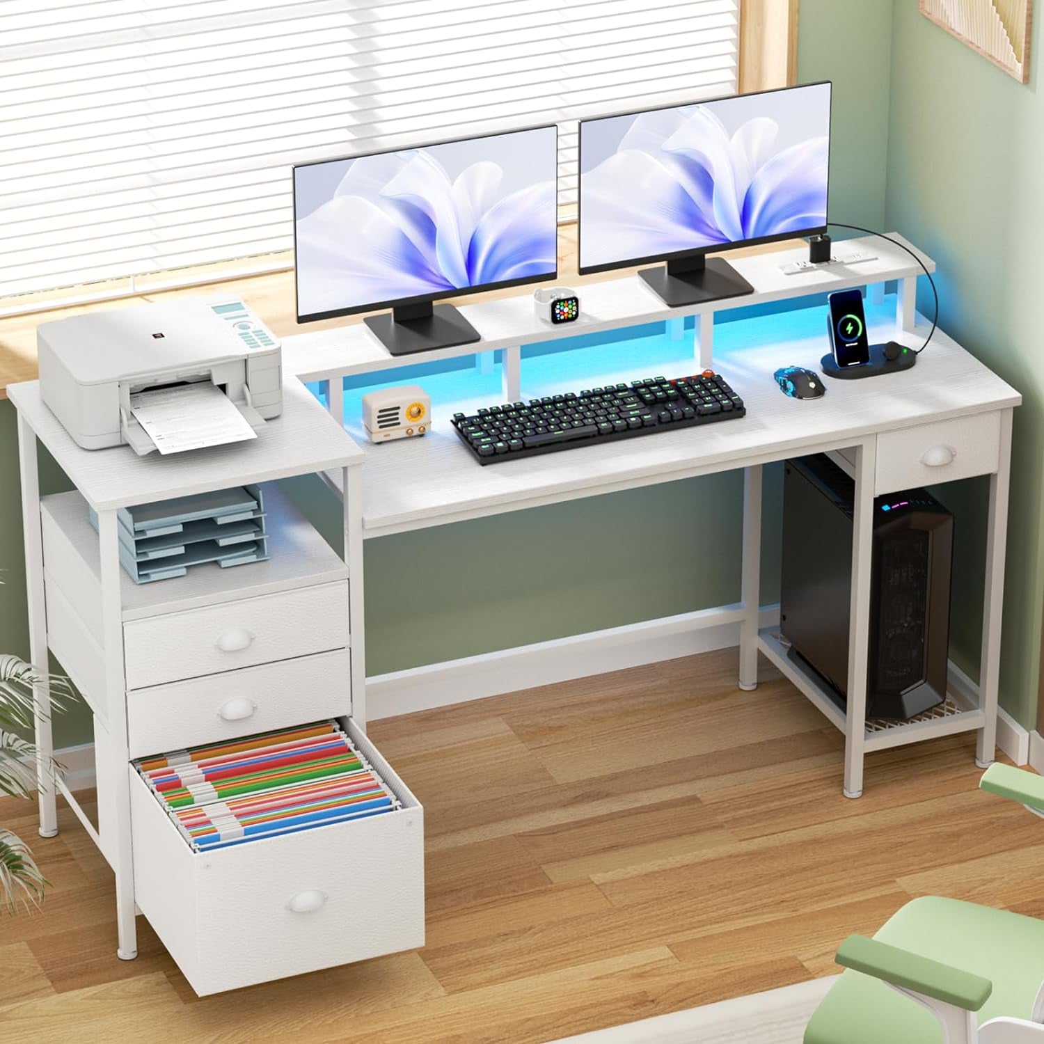 White 60 Inch Computer Desk For Home Office Modern – Woodcroft Home LLC