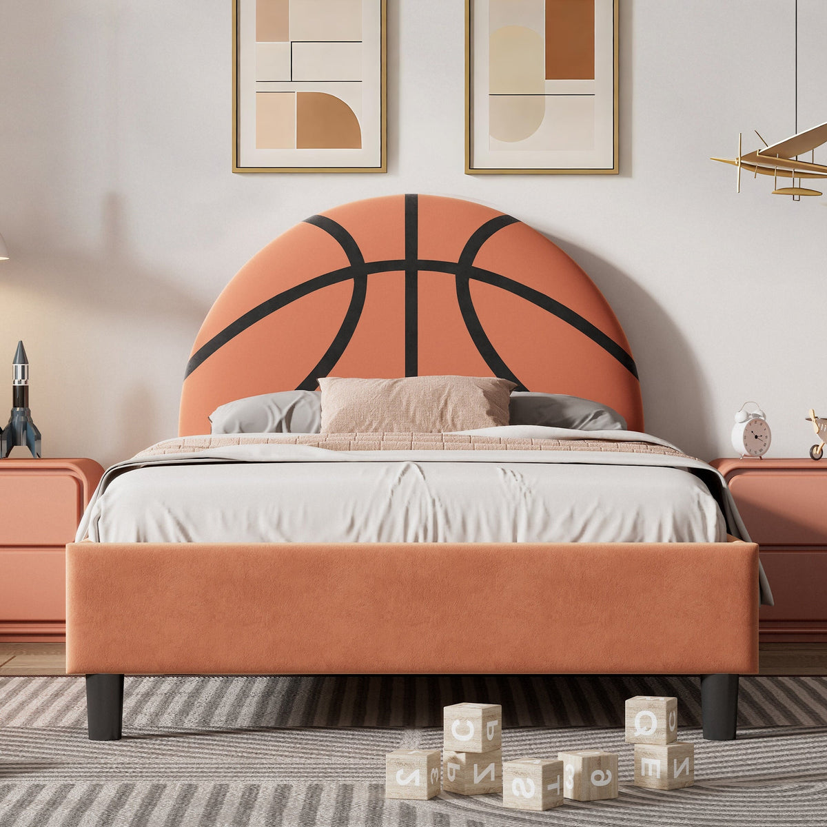 Basketball Design Upholstered Twin Platform Bed