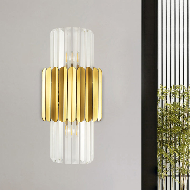 Modern Luxury Meets Warmth: Gold Half-Cylinder Crystal Sconce