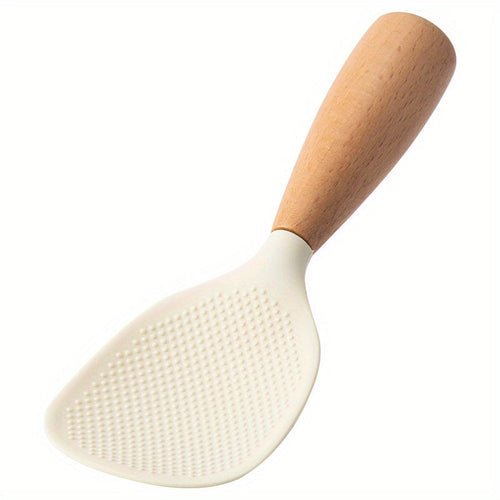 HeatResistant Silicone Spoon with Wooden Handle