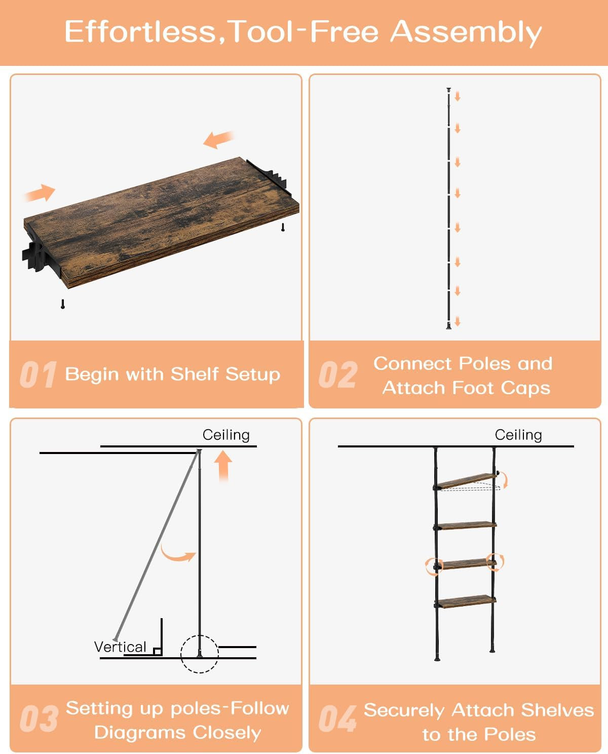 Adjustable Tall Narrow Bookcase 4 Tier Ladder 64 To 113 In
