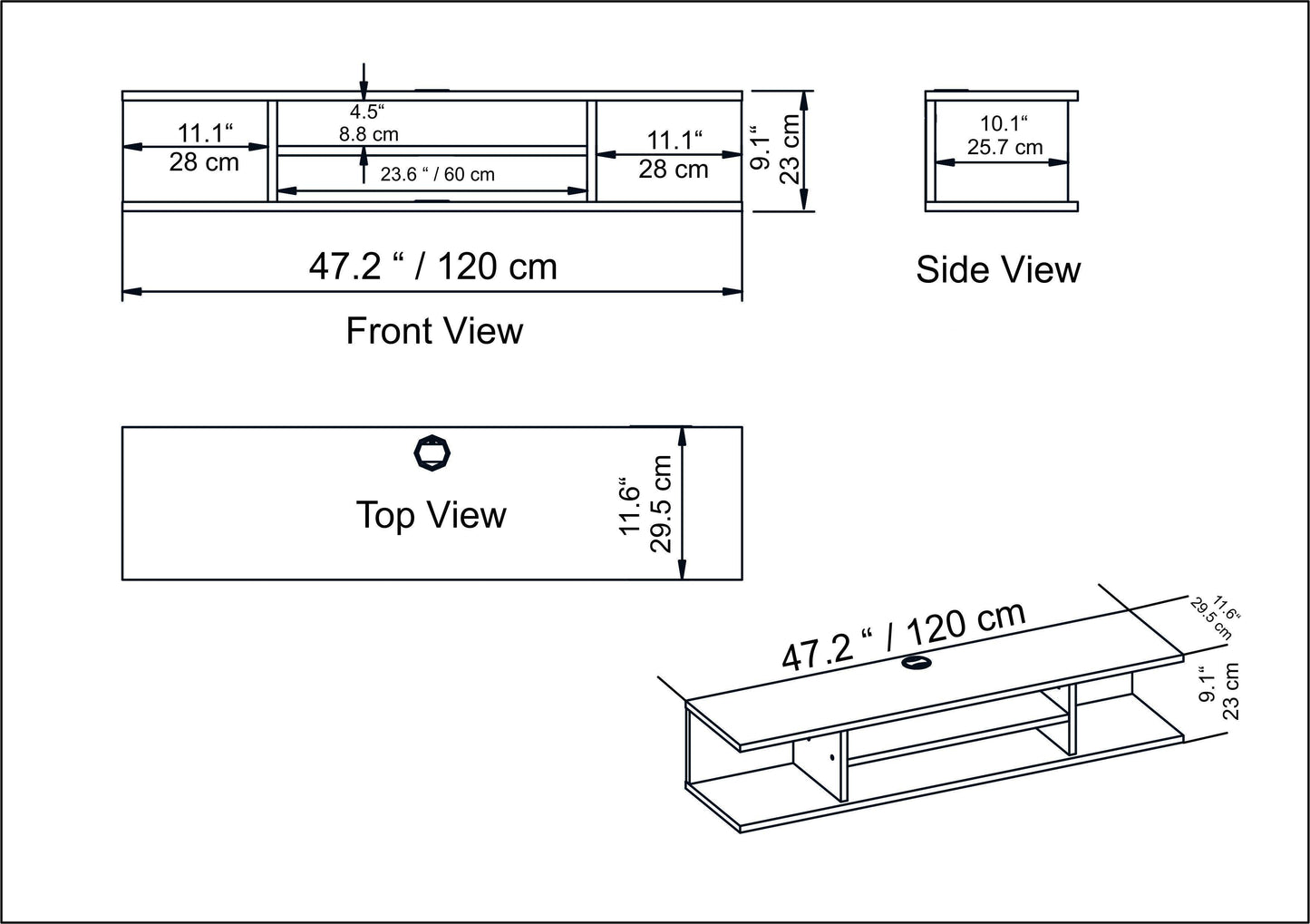 Pivot Floating, Wall Mounted TV Stand and Media Console for TVs up to 55''