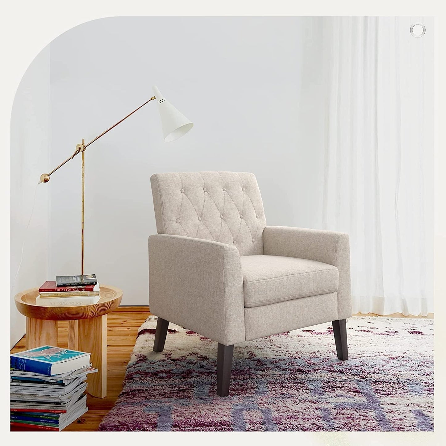 Upholstered Linen Armchairs Set Of Two With Tufted Buttons