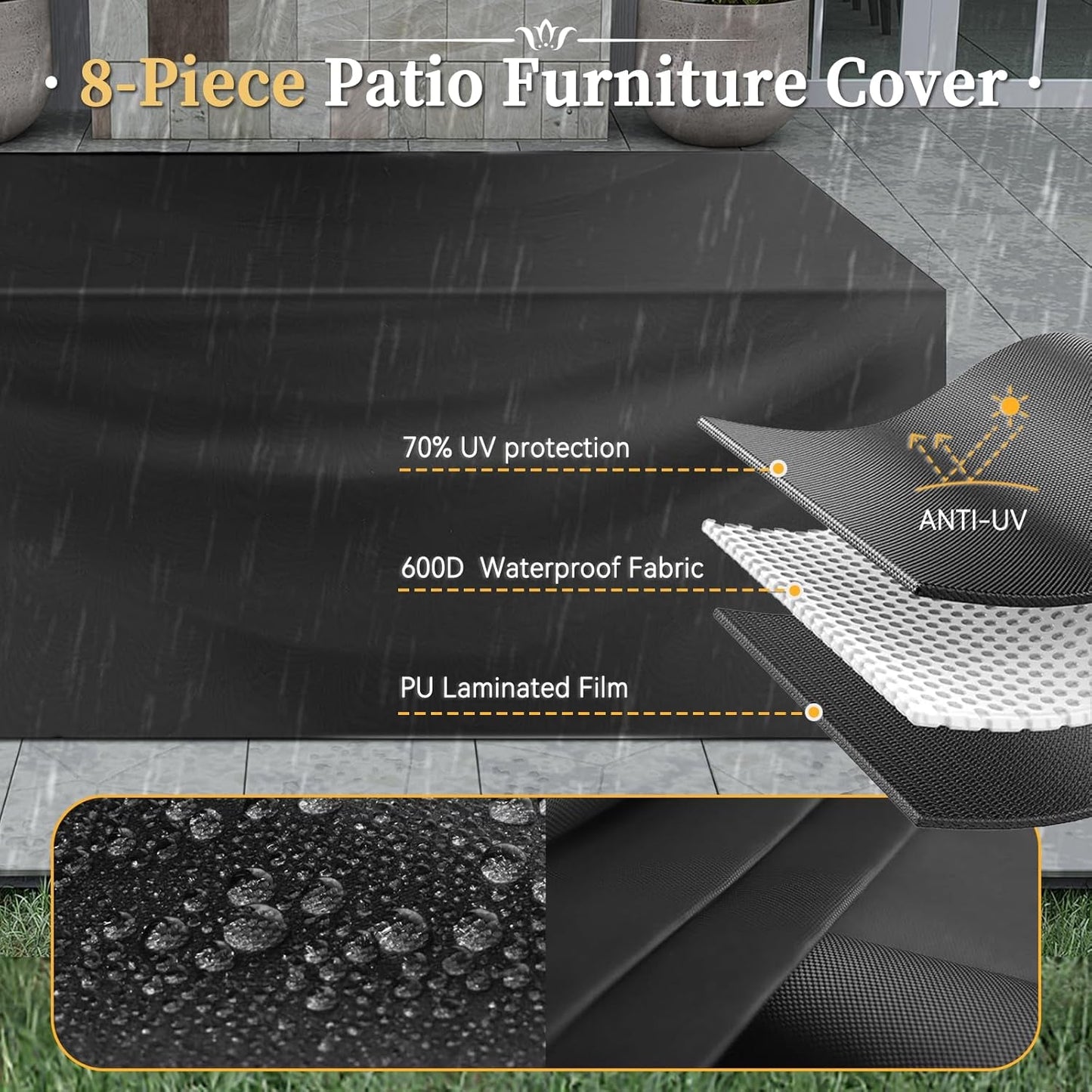 Eight Piece Outdoor Patio Furniture Set with Fire Pit