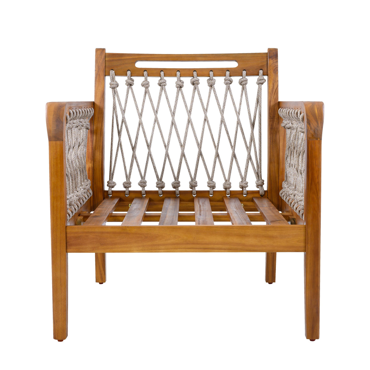 Outdoor Acacia Wood Club Chair with Handwoven Rope