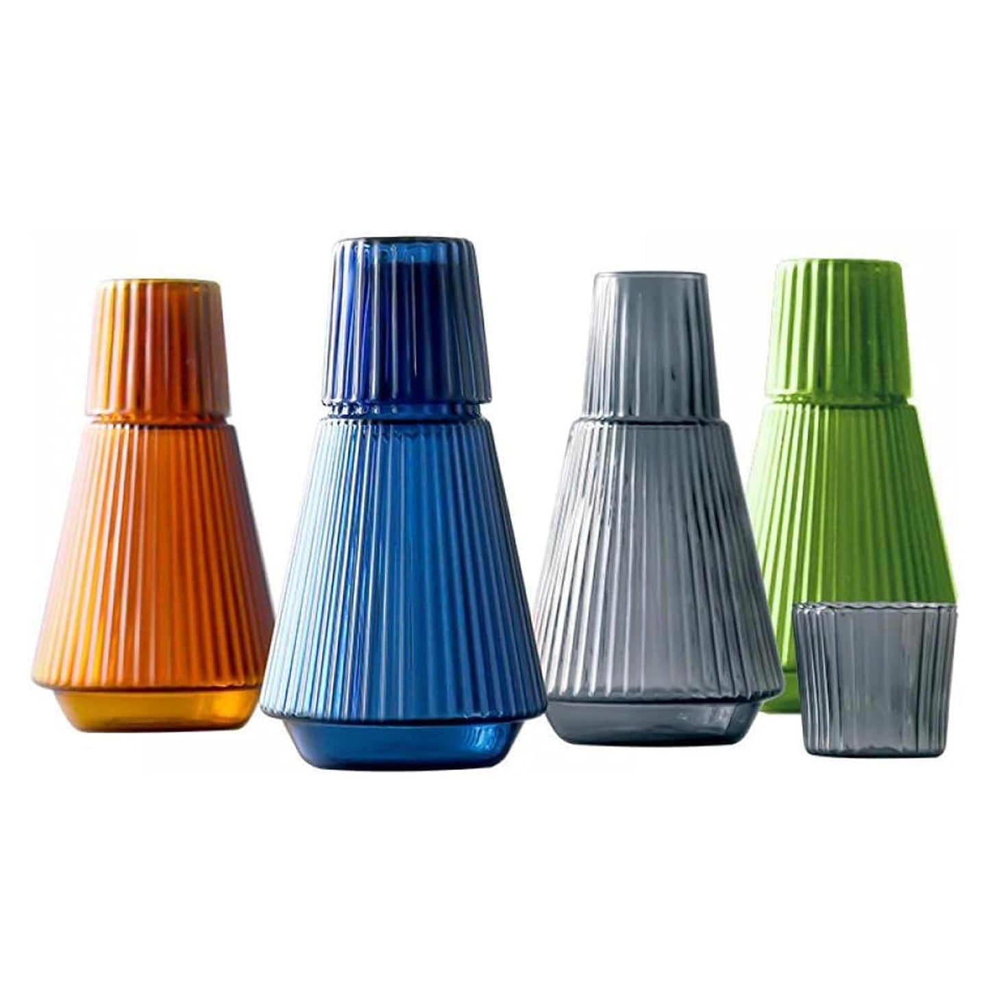 VINTAGE RIBBED GRAY 2 PC WATER CARAFE SET: BOTTLE, CUP