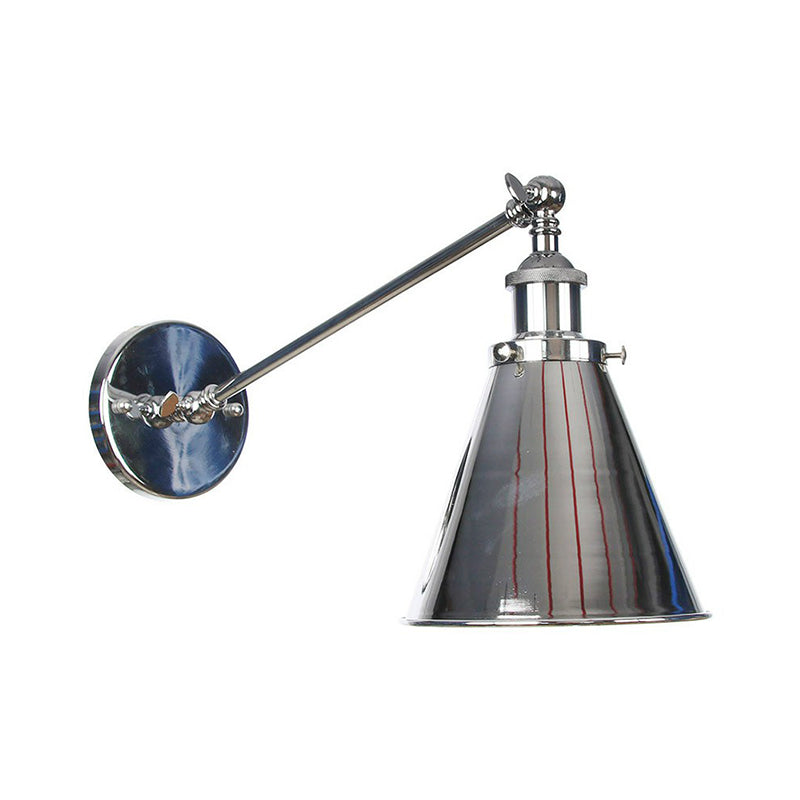 Camille Adjustable Chrome Swing Arm Wall Lamp (Saucer/Horn Shape)