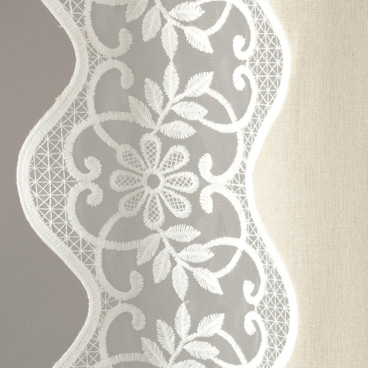 Scalloped Edge Lace Border Window Curtain (Single Panel)