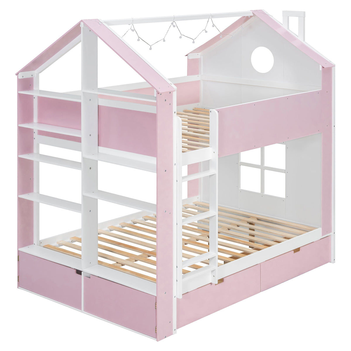 Full Size Bunk Bed with Storage Drawers & Shelves