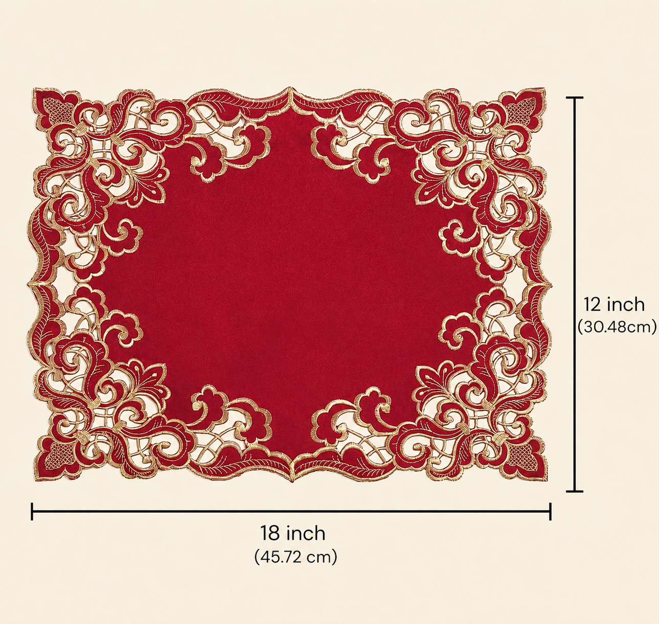 Burgundy Gold Placemats – Rustic Table Decor | Embroidered 12x18 Inch Dining Mats