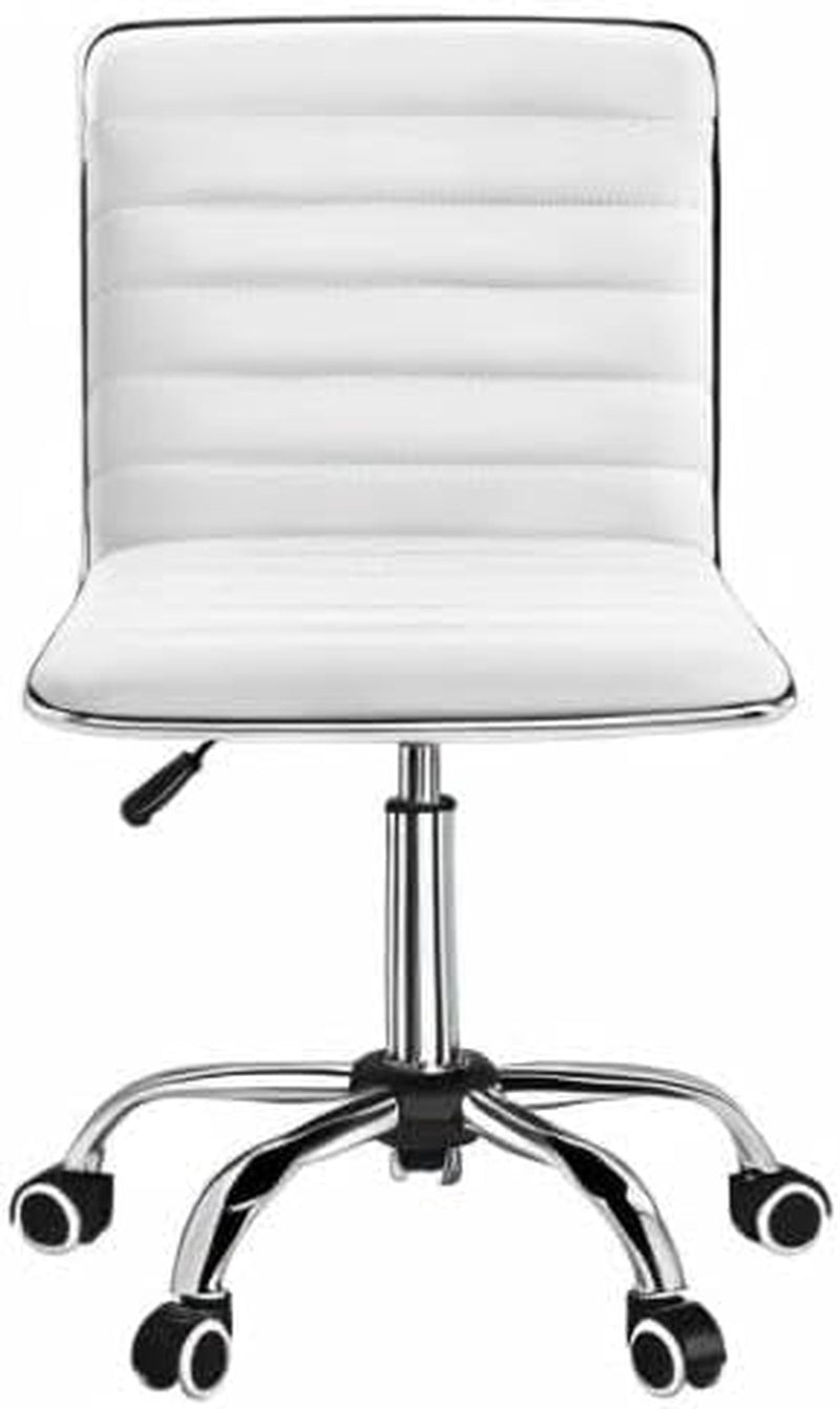 Mid Back Vanity Chair White PU Leather Swivel Office Chair