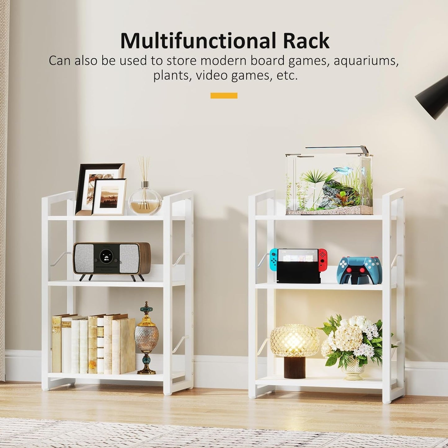 White 3 Tier Bookshelf for Small Space Living Room