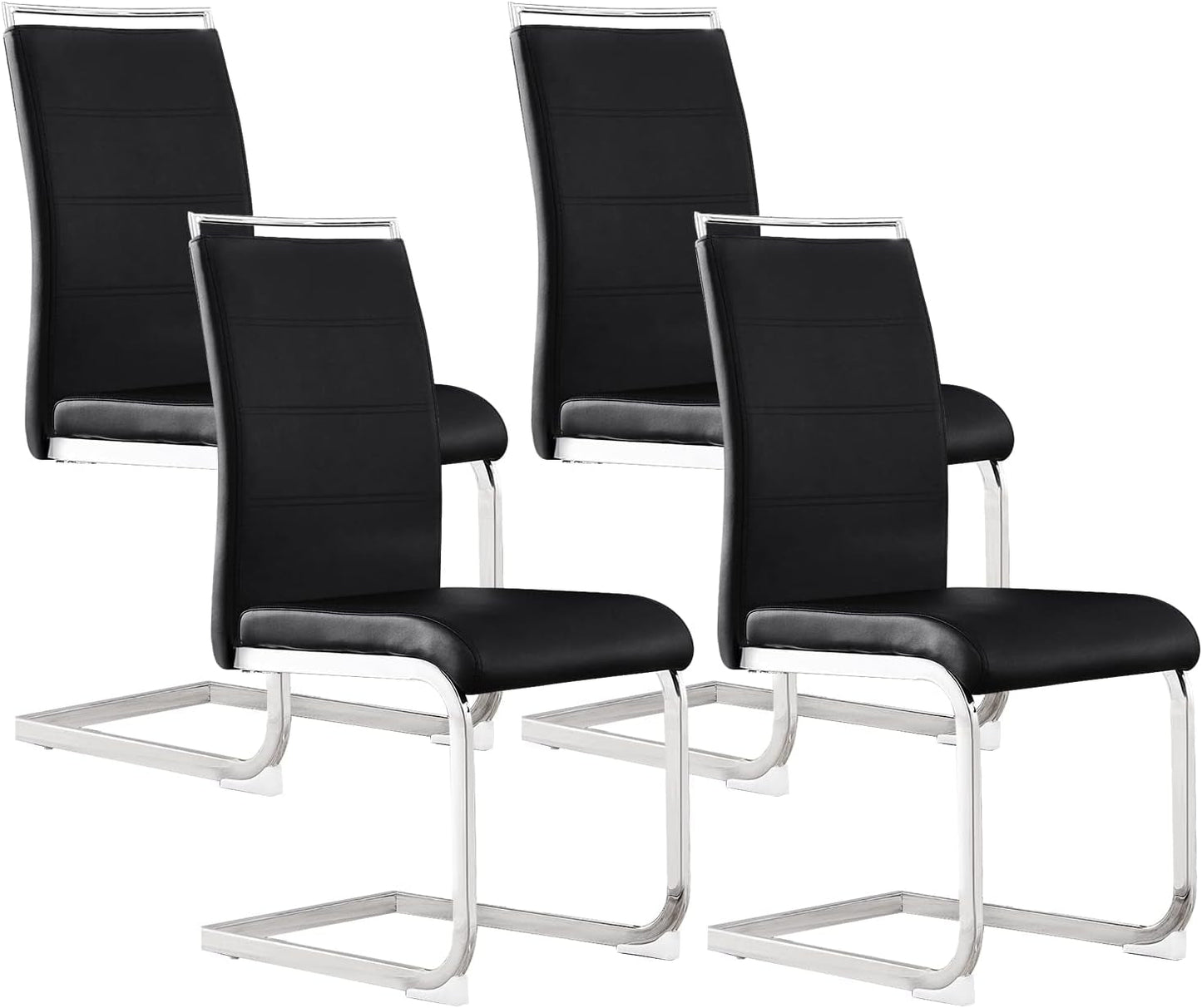 Dining Chairs Set Of 4 PU Leather High Back Black Kitchen