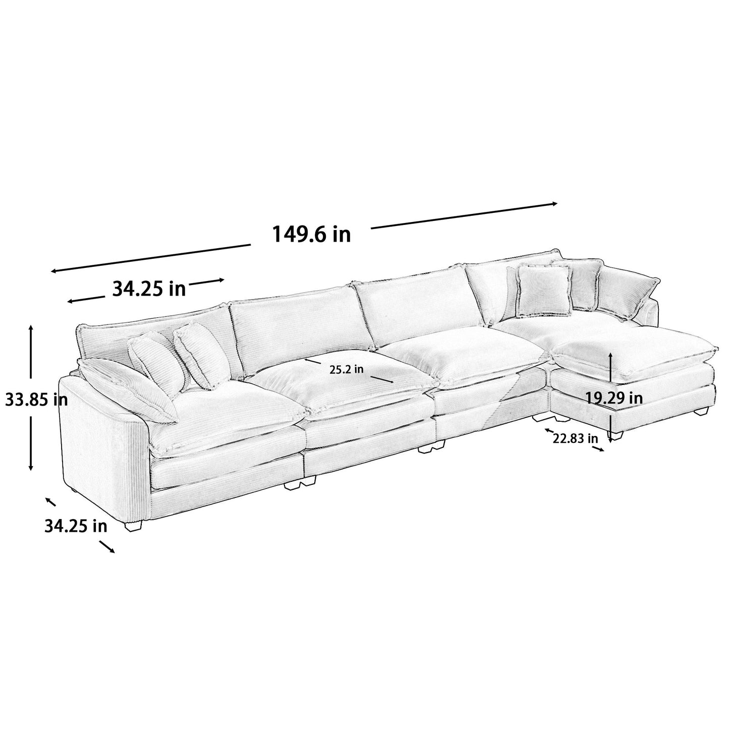 Modern Upholstered L Shape Modular Sectional Sofa