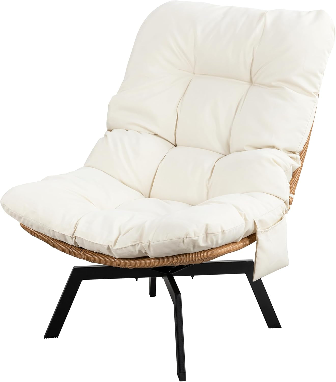 Beige Swivel Accent Chair With Oversized Cushioning