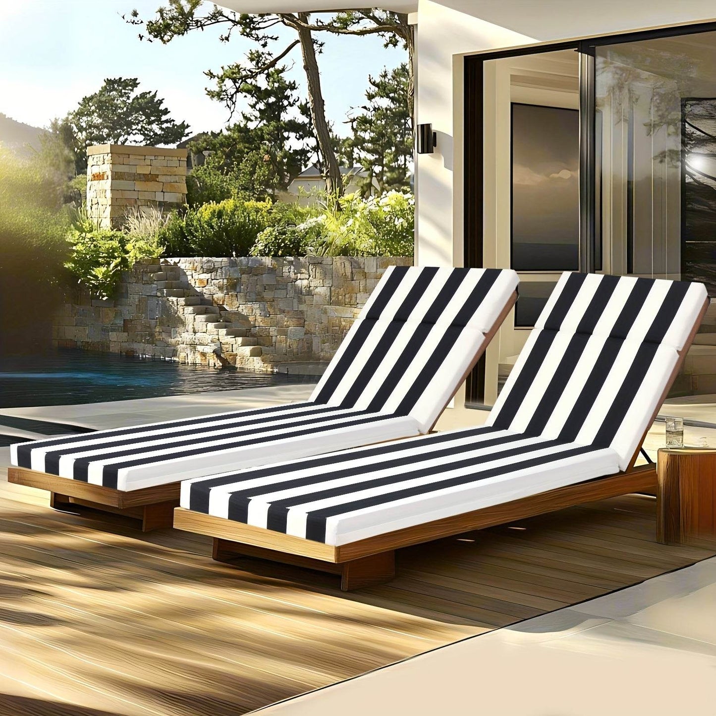 2PCS Patio Lounge Chair Cushions w/ Ties for Outdoor Comfort