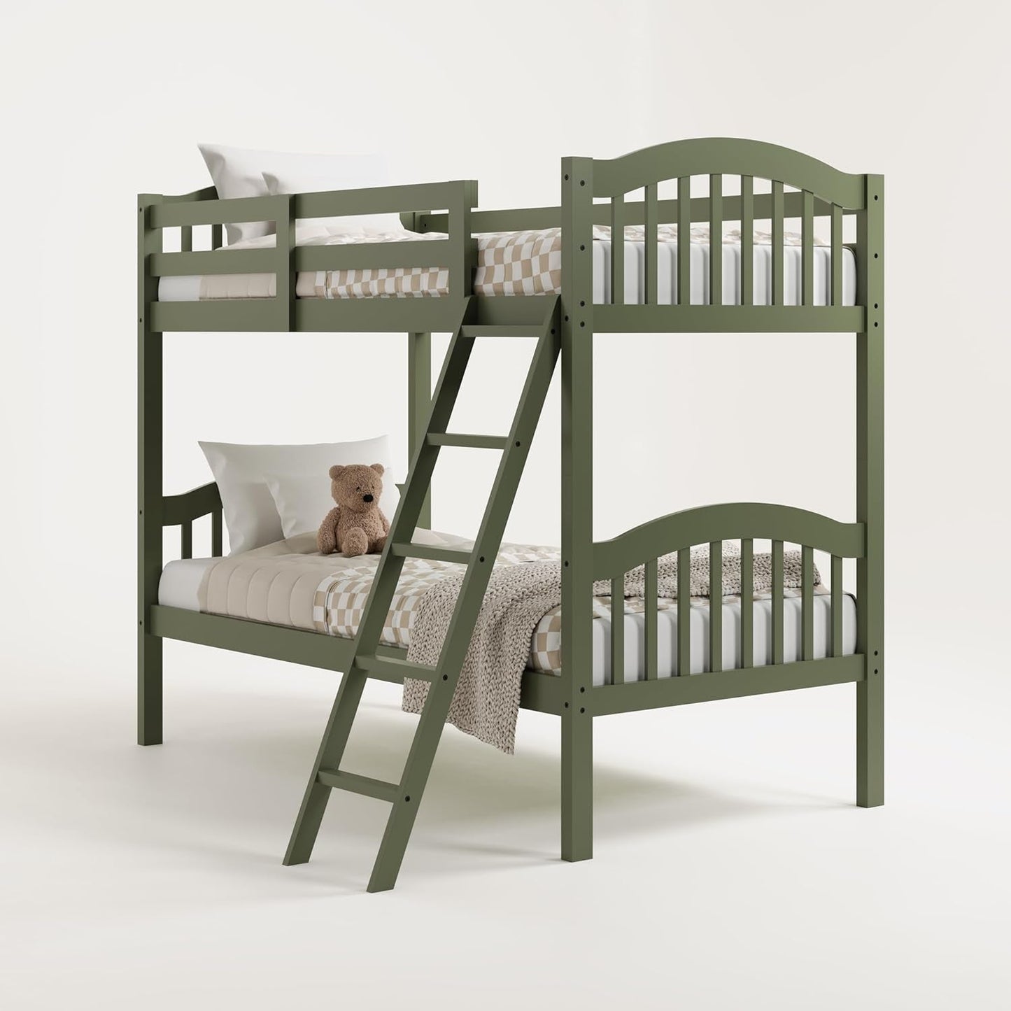 Olive Twin Over Twin Bunk Bed Converts To Two Beds
