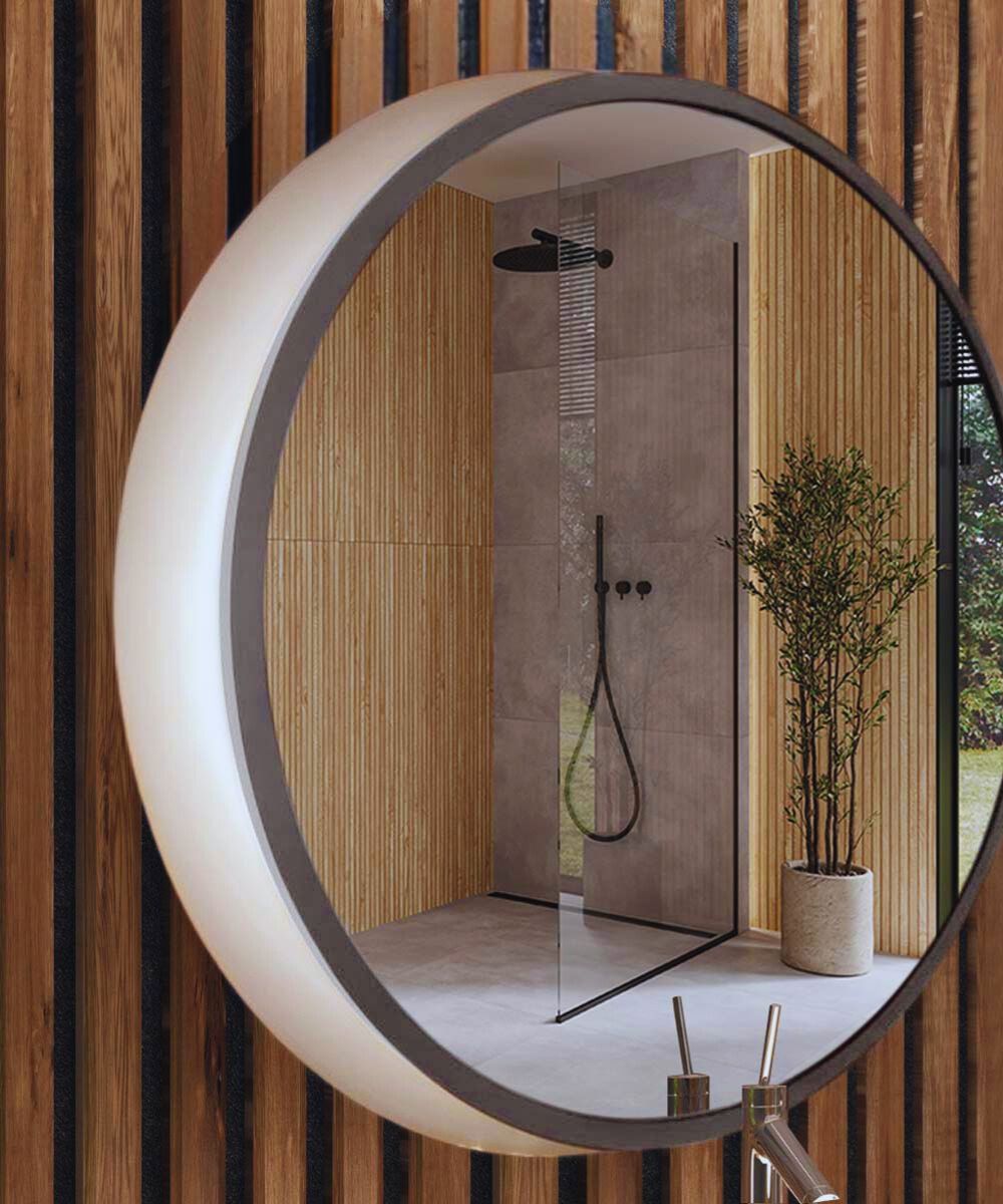 Chennai 30"W Premium Backlit LED Bathroom Vanity Wall Mirror, Satin Nickel Finish by Kichler