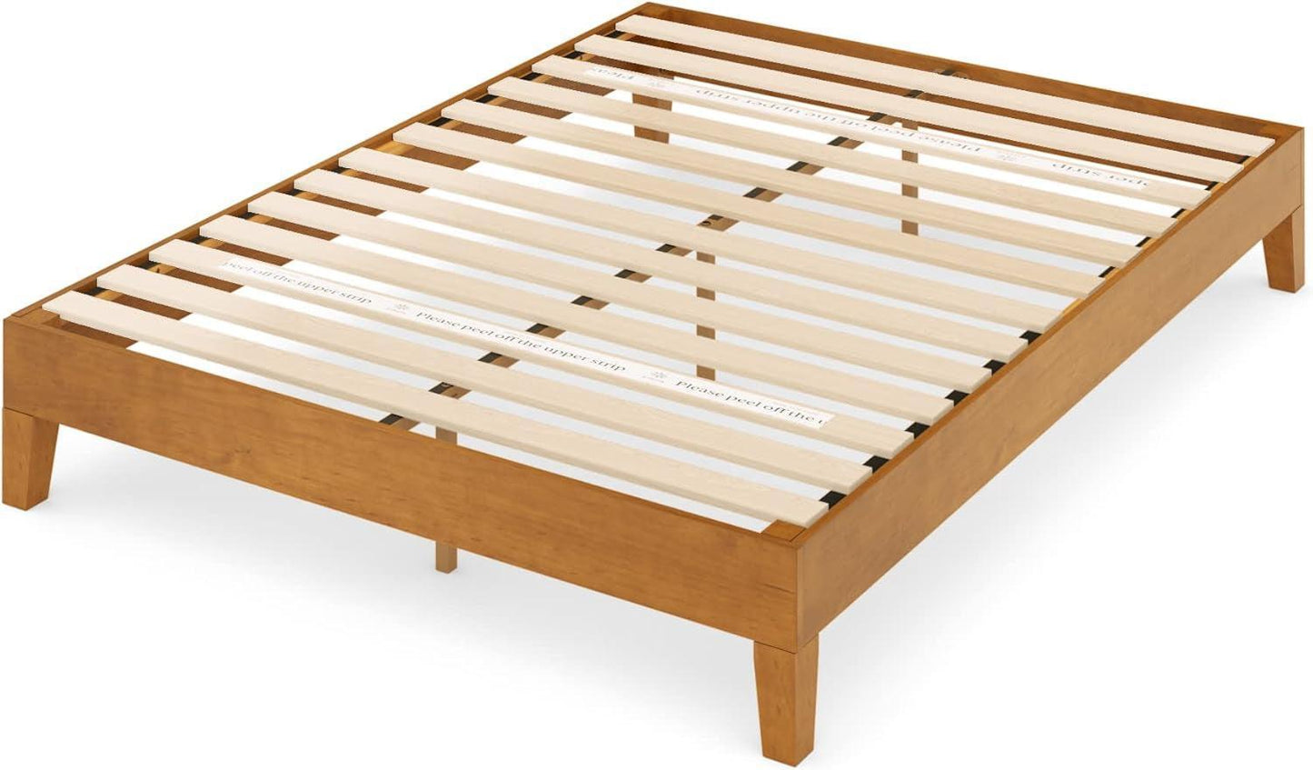 Queen Rustic Pine Solid Wood Platform Bed Frame With Slats