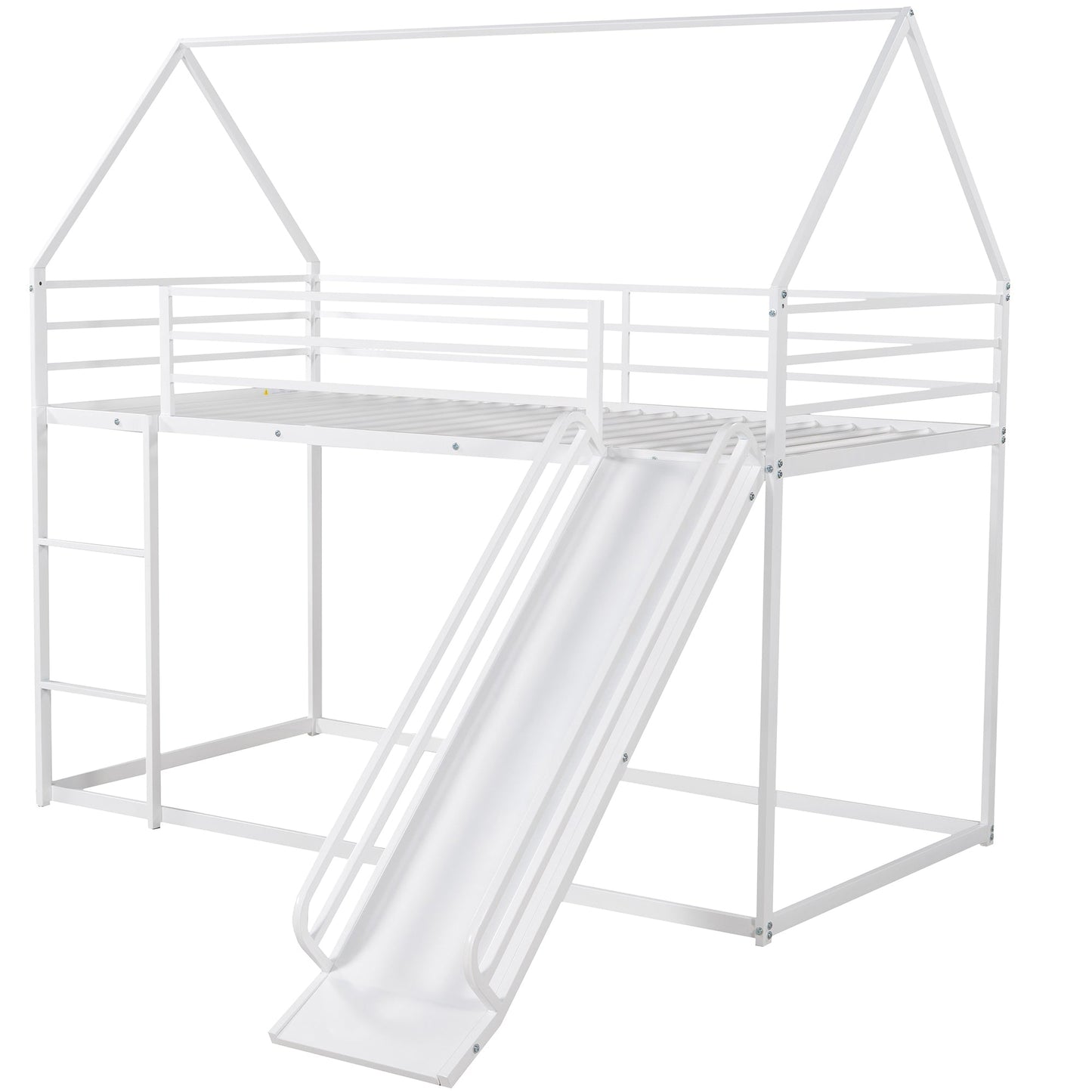 Twin Over Twin House Bunk Bed with Ladder and Slide
