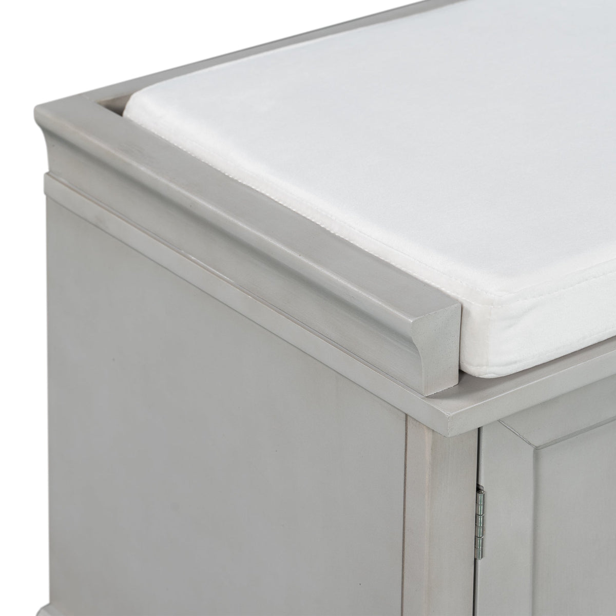TREXM Storage Bench with 2 Drawers and 2 Cabinets, Gray Wash