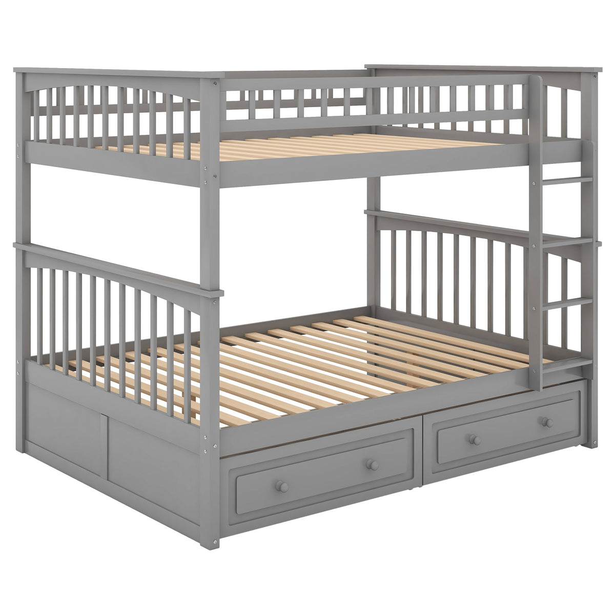 Full Over Full Bunk Bed with Drawers, Convertible Beds, Gray