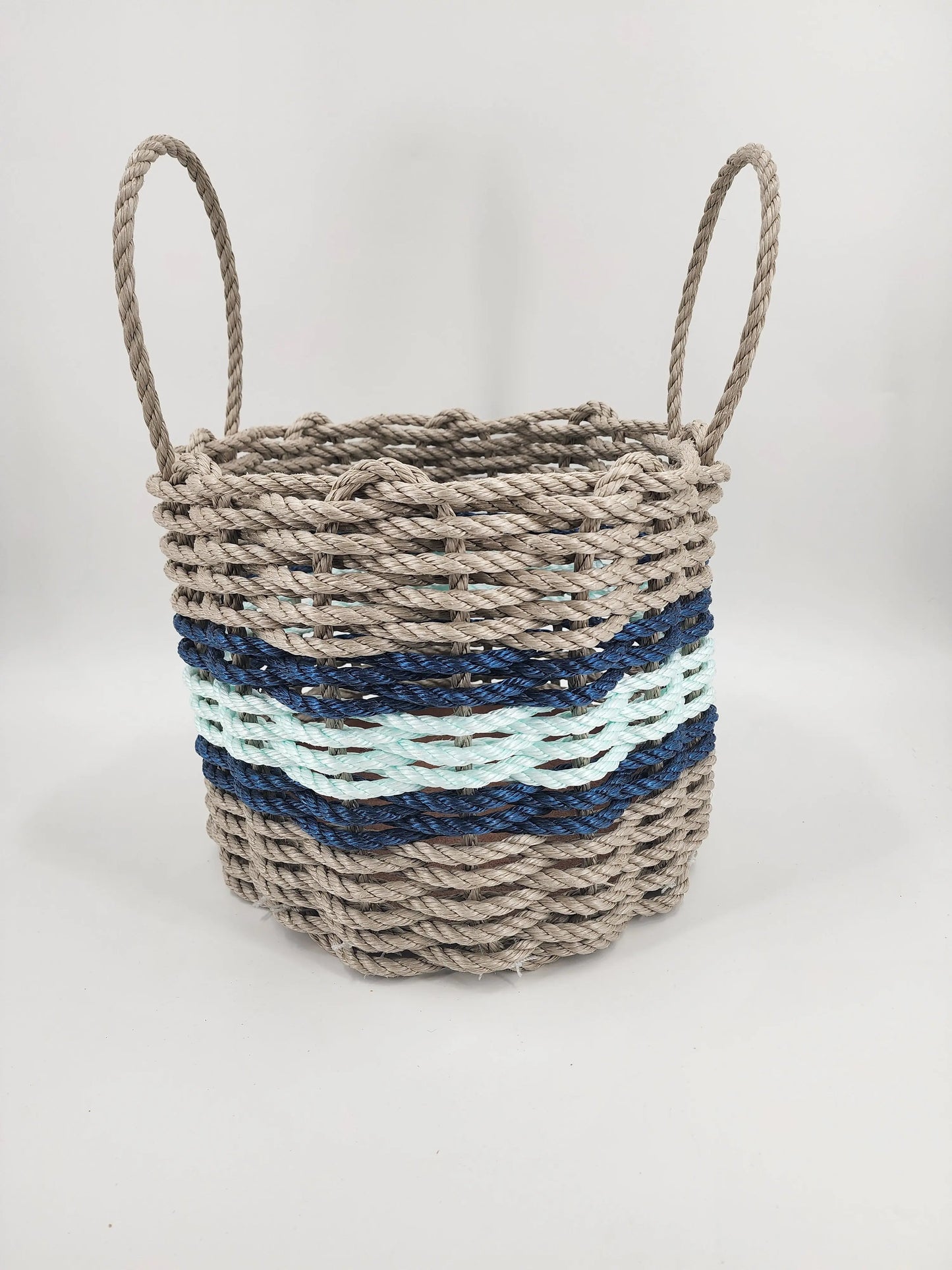 Authentic Maine Lobster Rope Storage Basket Tan and Seafoam, Accent color choice