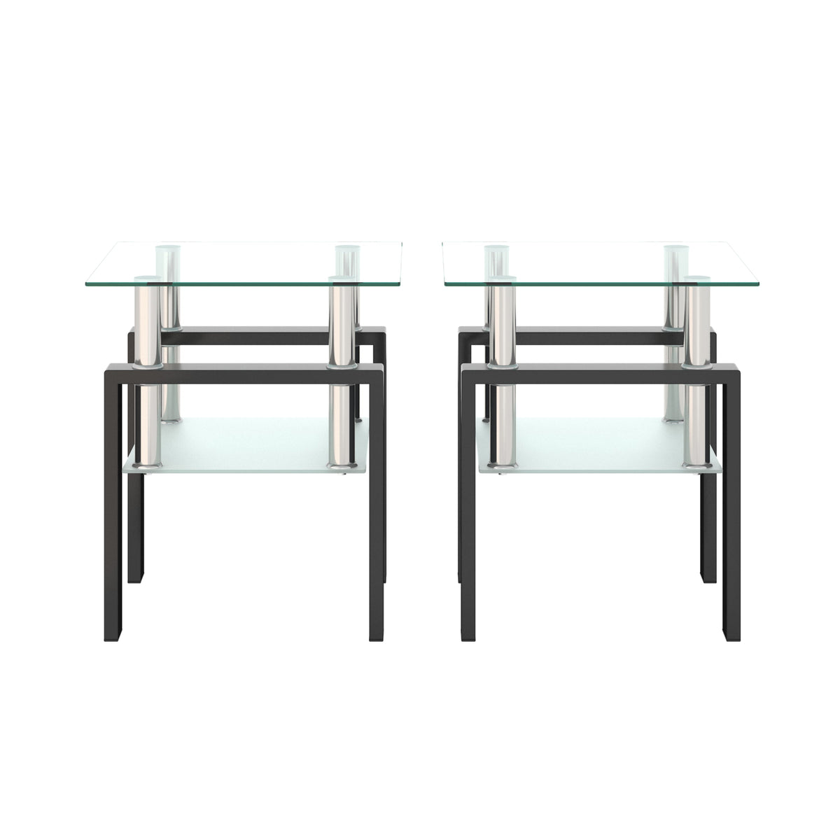 Set of 2 Modern Tempered Glass Tea Tables
