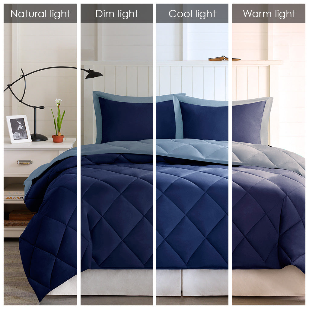 Full/Queen 3M Scotchgard Diamond Quilting Reversible Down Alternative Comforter Set