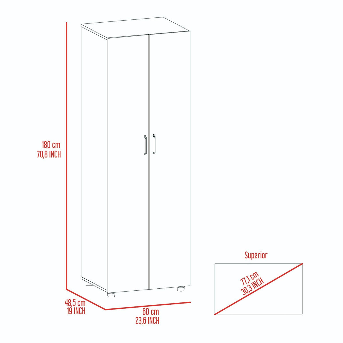 Armoire-Organiser 70.8"H with Two Shelves, Rod, and Double Door Cabinet