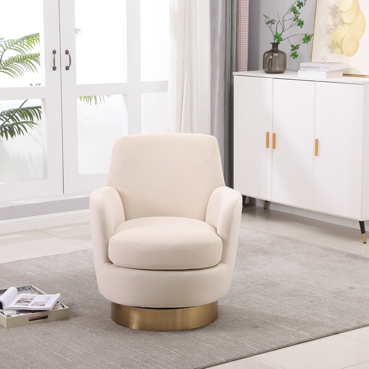 Velvet Swivel Barrel Chair