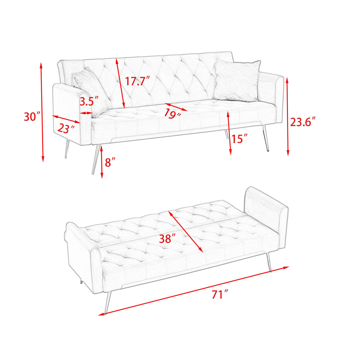 71-Inch Convertible Love Seat Sofa - American Retro