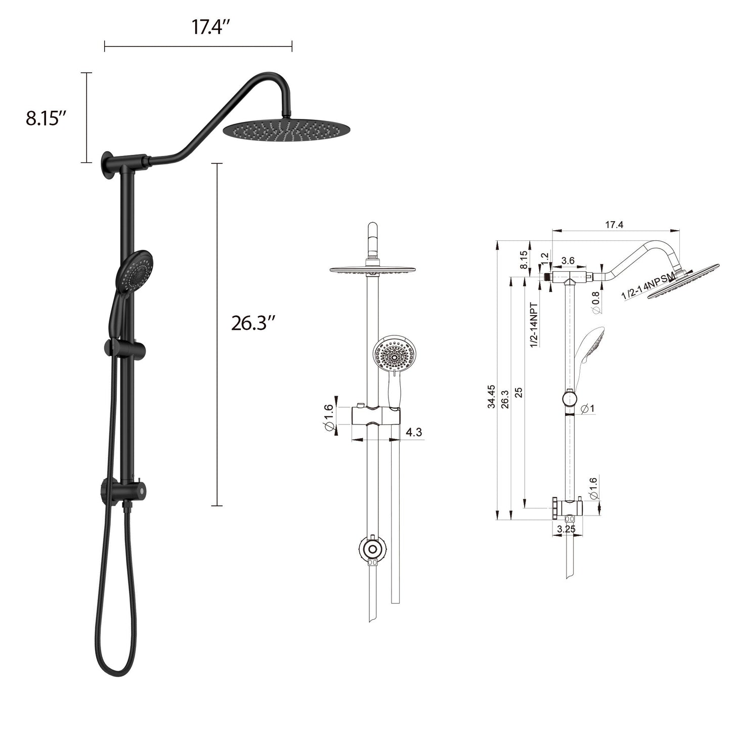 10 Inch Shower System with 5 Function Rain Hand Shower