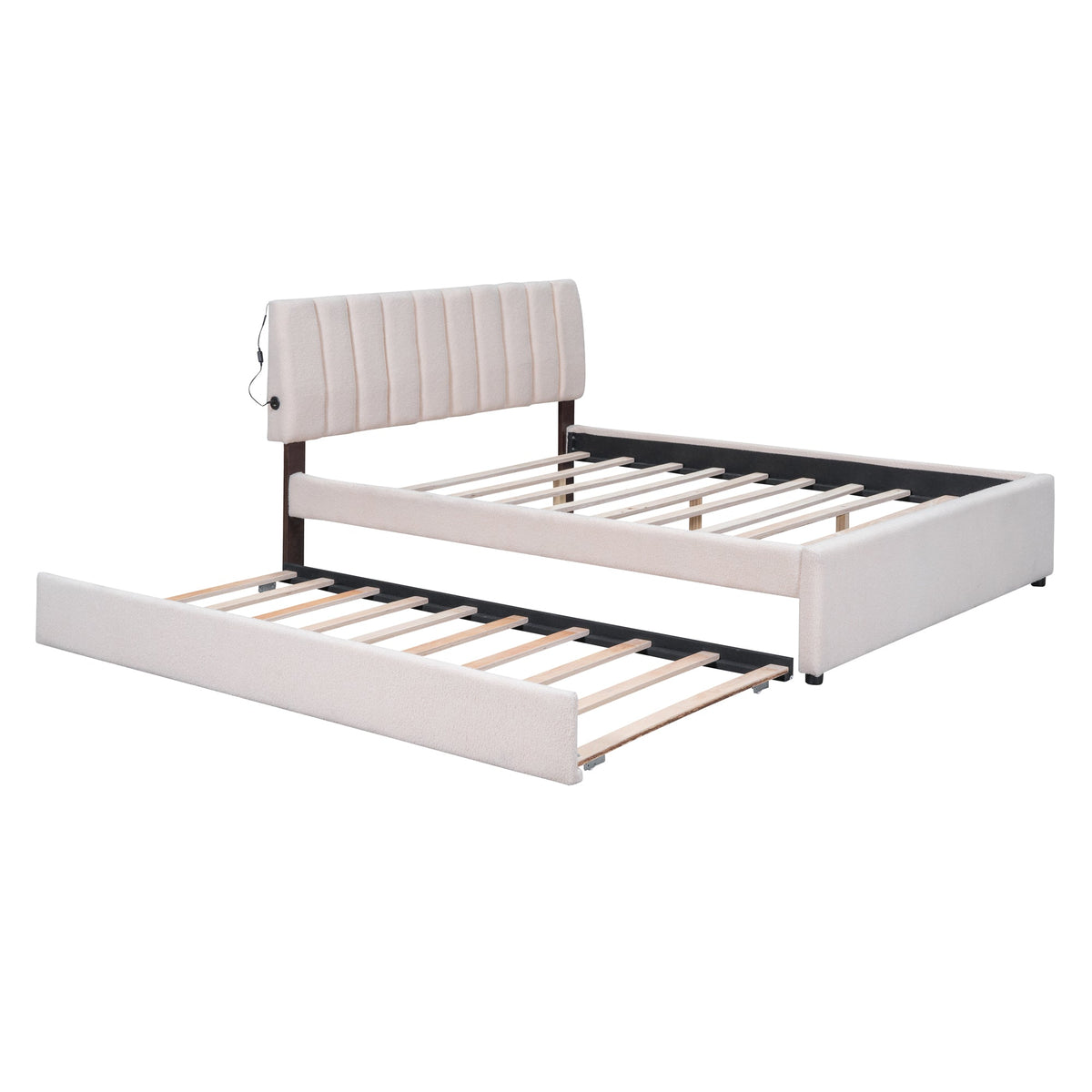 Teddy Fleece Queen Size Upholstered Platform Bed with Twin XL Trundle
