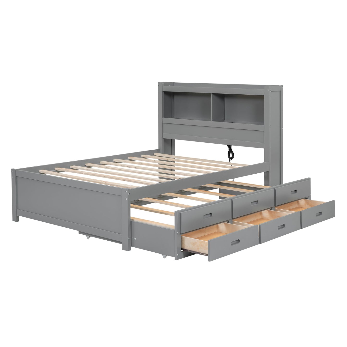 Full Size Platform Bed With Trundle, Drawers and USB Plugs