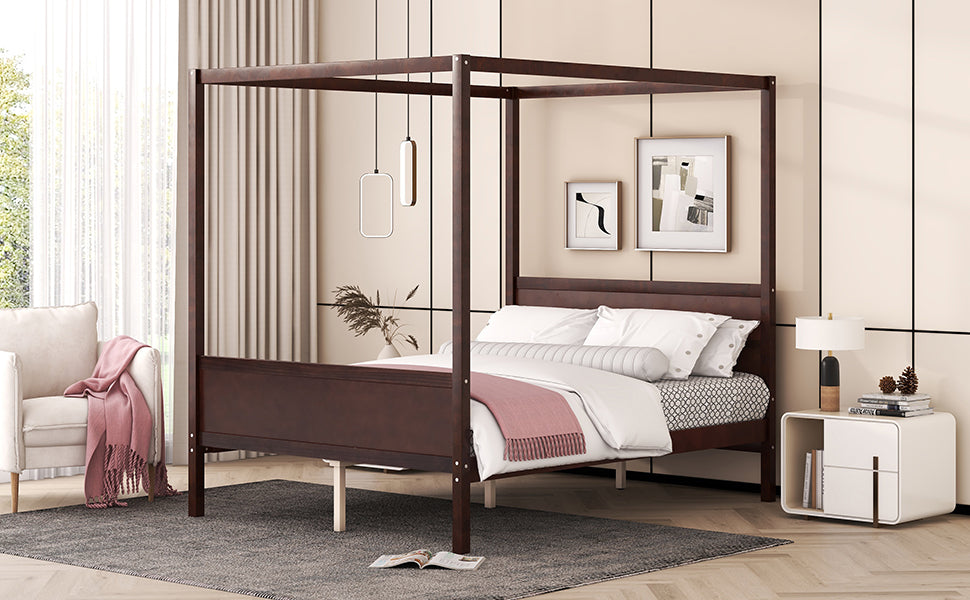Queen Size Canopy Platform Bed with Headboard and Footboard
