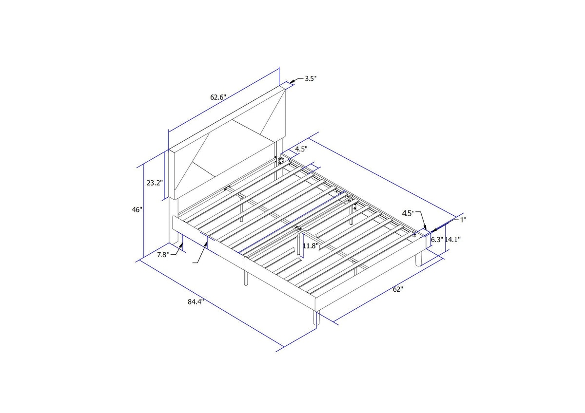 Queen Size Upholstered Platform Bed Frame with Headboard