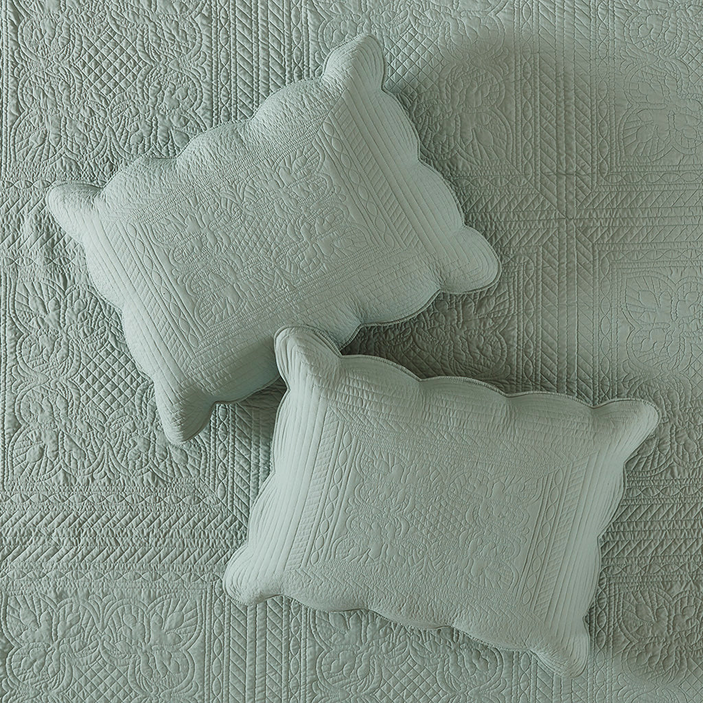 3 Piece Reversible Scalloped Edge Quilt Set Seafoam King/Cal King