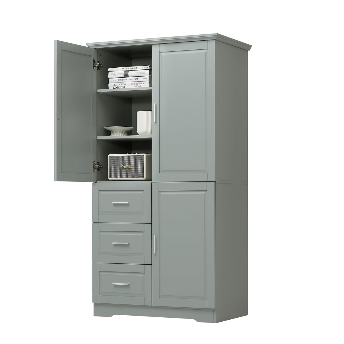 Tall and Wide Storage Cabinet with Doors for Bathroom/Office