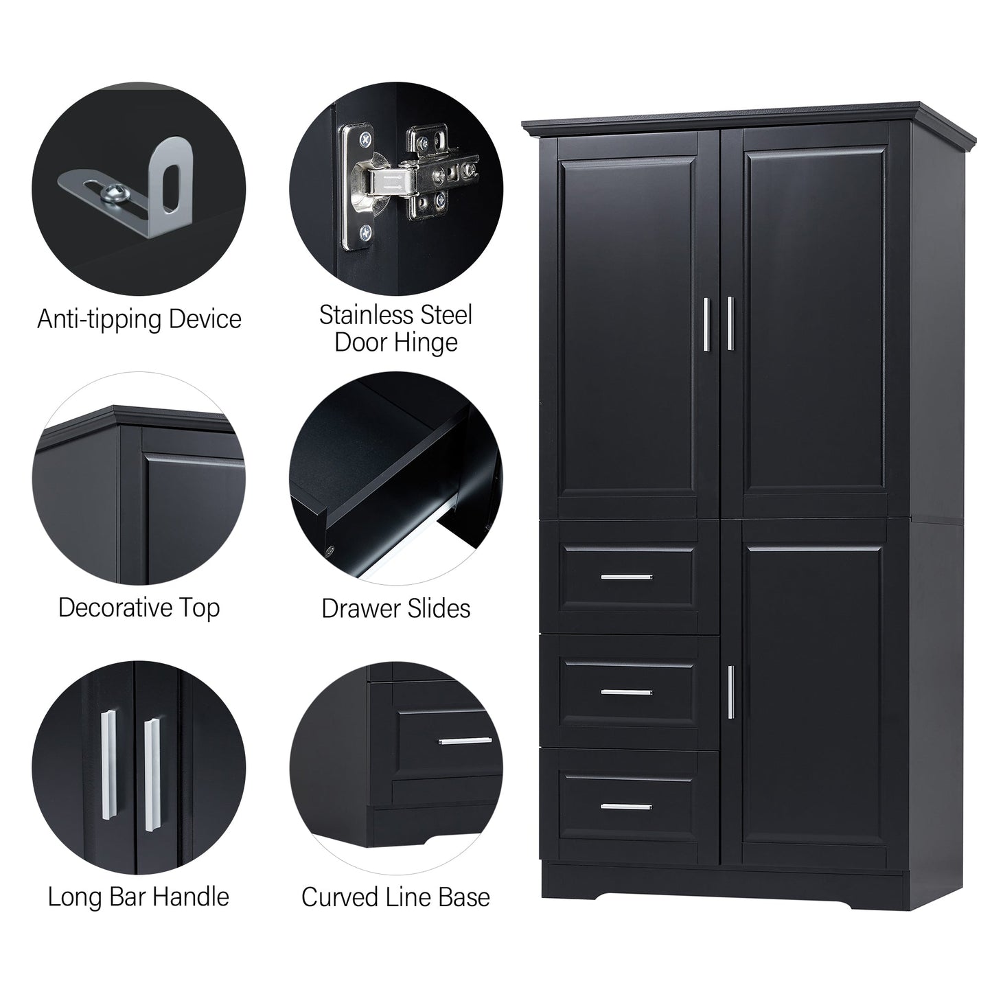 Tall and Wide Storage Cabinet with Doors for Bathroom/Office