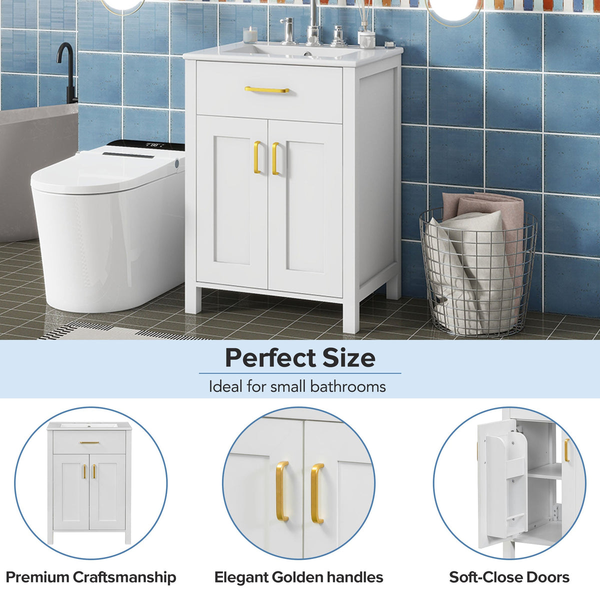 Luxurious 24" Bathroom Vanity Combo with Ceramic Sink